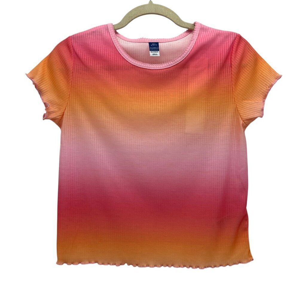 New Old Navy Girls XL 2 Piece Set Short Sleeve Top Shorts Pink Orange Dip Dye